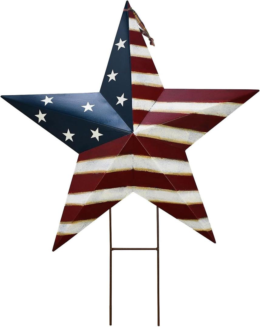 Linfevisi Metal Stars Patriotic Yard Stakes Decorative American Flag Garden Stakes 4th of July Decorations Outdoor Barn Star USA Yard Sign Lawn Ornament for Outside Memorial Day Red White Blue 27.5