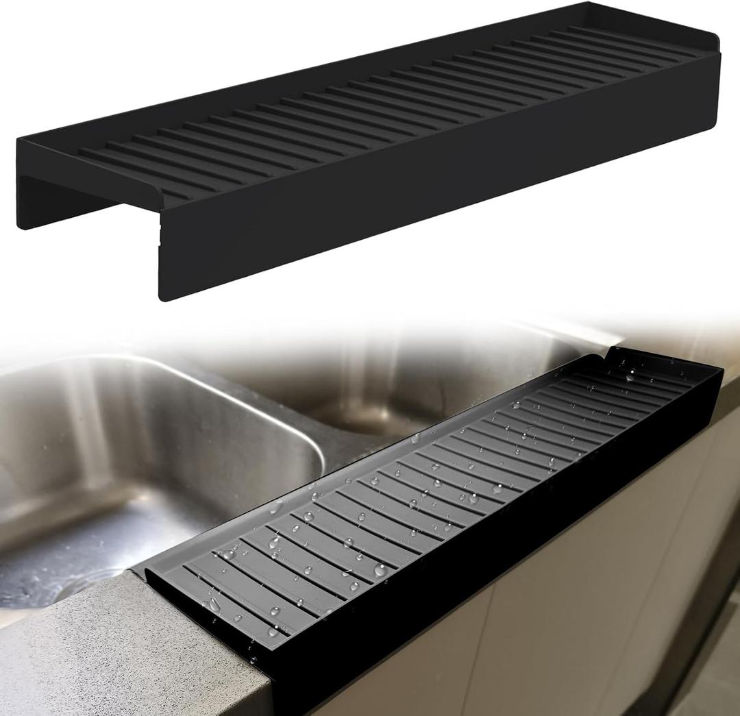 Kitlers Silicone Edge Protectors - Multifunction Sink Accessories, Splash Guard & Draining Mat for Kitchen, Bathroom Sink, Steel, Granite, Quartz Countertops(Black) (4*20in)