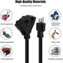 3FT 12/3 Outdoor Extension Cord, Heavy Duty 3-Outlet SJTW Indoor/Outdoor Three-Prong Power-Cord 12-Gauge Grounded 15-Amp 1875 Watts