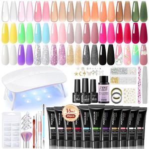 PEACECOLOR Poly Nail Gel Kit, 25 Colors Nail Extension Gel Starter Kit with Slip Solution and U V Light DIY Tools for Beginners with Everything