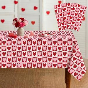 Oudain 3 Pcs Valentines Party Tablecloth Valentine Disposable Plastic Table Cloth 54‘' x 108‘' Large Table Cover Pink Heart Party Supply Decoration Wedding Anniversary Proposal Birthday Gift