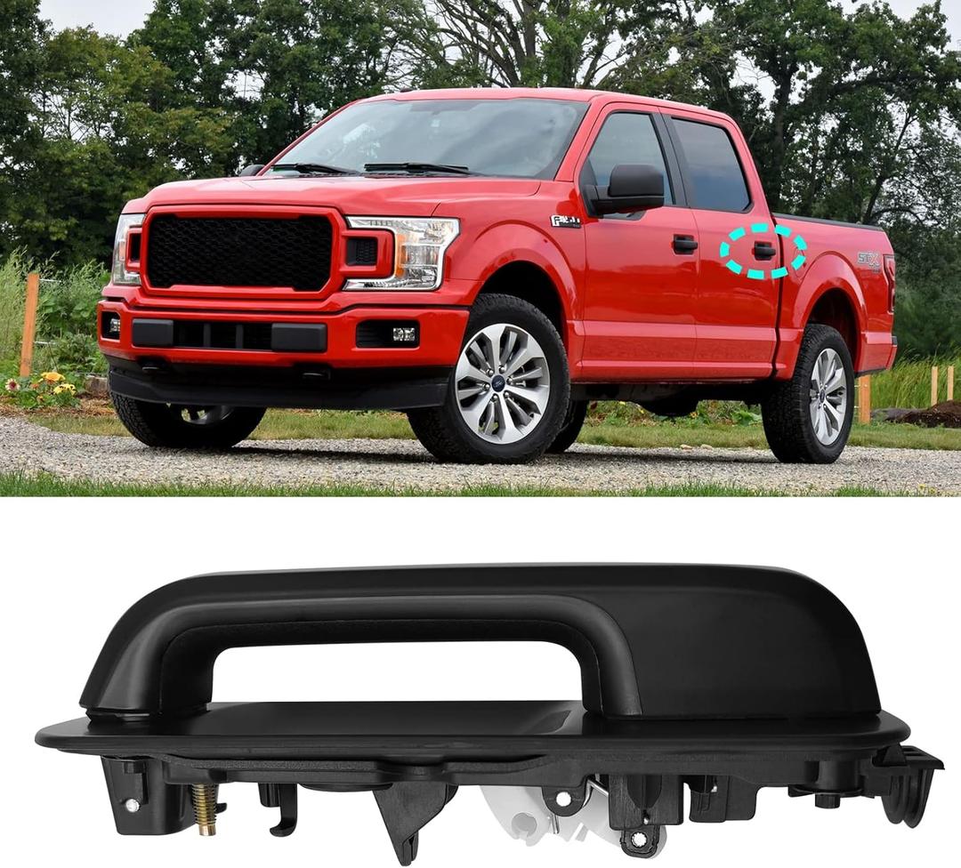 Moonlinks Compatible with 2015-2020 F150 Rear Driver Side Exterior Door Handle,F150 Door Handle Replacement Left Rear Side,Smooth Black(14603674/FL3Z1626605CBPTM)