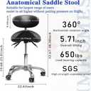Ergonomic Saddle Chair, Rolling Stool with Wheels& Back Support 500lbs|Adjustable Height& Lumbar Support|360° swivel|Silent PU casters|For Salon, barber, tattoo, Spa, Lab, Clinic,Home, Office