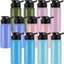 Domensi 12 Pack Aluminum Water Bottle Bulk Reusable Water Bottle, Lightweight Easy Carry Leakproof with Snap Lid Travel Bottles, for Gym Outdoor Sports Cycling Camping Fishing (17oz,Cool Colors)