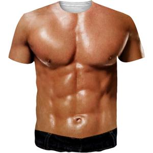 Goodstoworld Unisex 3D Fake Abs T Shirts Shredded Chest Printed Short Sleeve Costume Novelty Tees Shirt (L)