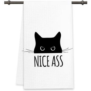 4 x Funny Bathroom Hand Towels Kitchen Towels Bathroom Black Cat Dish Towels Nice Ass for Bath Bar Dining Room Decor and Housewarming Gift 16x24 Inch