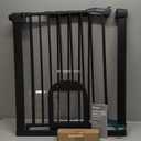 Babelio Upgraded Baby Gate with Cat Door, 29-43" Auto Close Durable Dog Gate for Stairs, Doorways and House, Easy Walk Thru Safety Gate with Pet Door Includes 4 Wall Cups, Black (29-43" Wide, 30" Tall)
