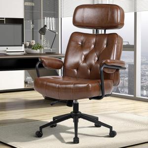 Big and Tall Office Chair 500lbs, Desk Chair Comfy, Oversized Computer Chair Extra Wide, Mid-Century Modern Chairs, PU Leather Heavy Duty, High Back Swivel Rocking Chairs with Wheels for Home, Caramel