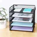 Supeasy 5 Trays Paper Organizer Letter Tray with Handle-Mesh Desk File Holders, Paper Sorter Desk Organizer for Office, Home, Classroom or School