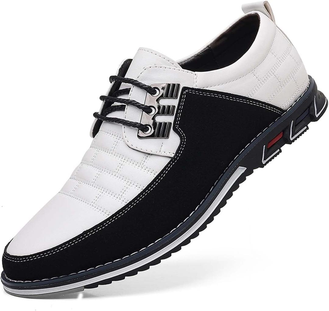 Mens Dress Shoes Casual Business Oxford Derby Orthopedic Leather Shoes Simple Lace-up Walk Loafers Flats Shoes for Men (9.5, White)