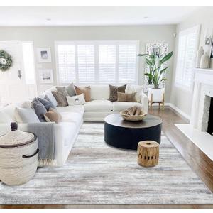 KOZYFLY 9x12 Area Rug Modern Ombre Rugs for Living Room, Washable Rugs Large Non-Slip Soft Striped Rug for Bedroom, Print Distressed Beige Abstract Carpet for Laundry/Kid Room (Light Beige/Slate Pink)