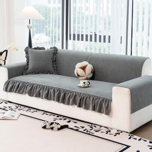 MDSASFD Pet Couch Covers for Sofa, Dog Couch Cover Washable, Cat Couch Protector Non-Slip, Pet Sectional Sofa Covers with Skirt, Sofa Cover for 2-3 Seats Sofa(1pc/Dark Grey/[27.5"+7.8" Skirt]63")