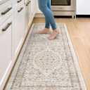 DEXI Kitchen Floor Mats Cushioned Anti Fatigue, 23x59 Rubber Standing Comfort Runner Rug, Waterproof Retro Floral Memory Foam Padded for Front Sink Laundry, Beige/Ivory