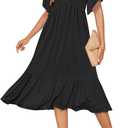 AUSELILY Women's Summer Empire Waist Dress Smocked Flutter Short Sleeve V Neck Midi Dresses 2026 New (Black, S)