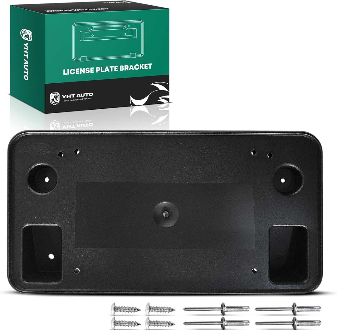 YHTAUTO Front License Plate Frame w/Screws & Rivets Compatible with GMC Sierra 1500 2016-2018, Sierra 1500 Limited 2019, Plastic Black Bumper License Plate Bracket, No Drill Licence Plate Holder