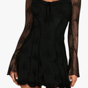 SOLY HUX Women's Lace Mesh Flare Long Sleeve Mini Dress Ruffle Flowy Party Cocktail Dresses, Size M