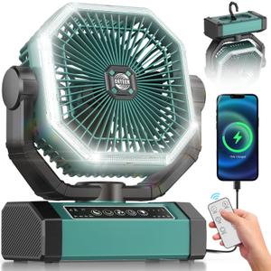 Portable Rechargeable Fan - 9-Inch Camping Fan for Tent, 20000mAh(60Hrs) Battery Operated for Camping, Auto Oscillation Cordless, Tent Fan with Remote/Light, 4 Speeds, 4 Timing, Outdoor