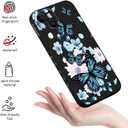 for iPhone 15 Case Anti Scratch Soft Microfiber Lining, Soft Shockproof Slim Fit Floral for iPhone 15 Phone Cover 6.1 inch-Aurora Butterfly Black