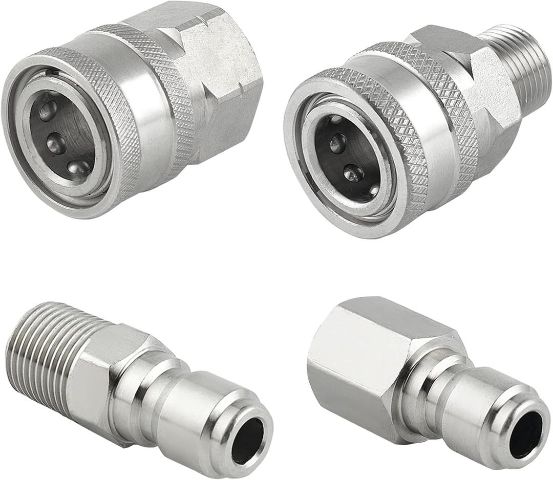 Pressure Washer Quick Connect 3/8 Inch, Pressure Washer Fittings, Stainless Steel Adapter Set, Female and Male Thread, 4 Pieces