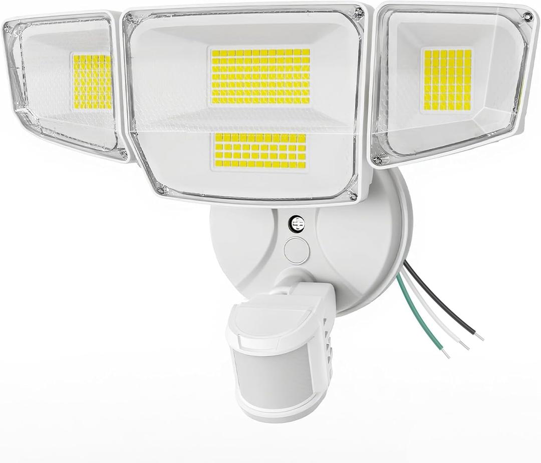 90W 10000LM LED Security Lights Motion Sensor Outdoor Lights, 4 Head Dusk to Dawn, 6500K Daylight Flood Lights Outdoor Motion Sensor, IP65 Waterproof, Motion Light for Outside, Garage, Yard, Porch (White)