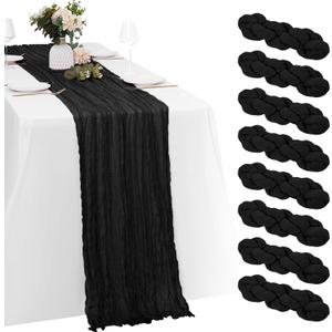 8 Pack Black Cheesecloth Table Runners 20x120 Inch Gauze Table Runner Cheese Cloth 10FT Black Table Runner Rustic Sheer Runner for Wedding Baby Shower Birthday Party Table Decor