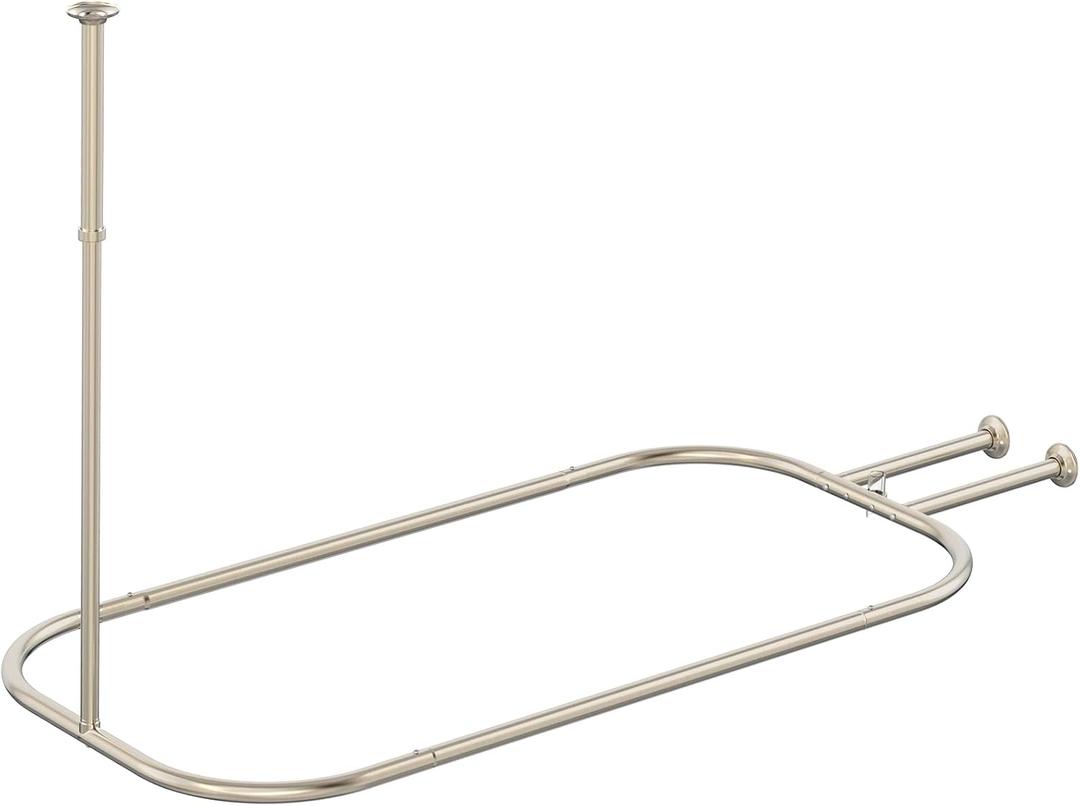 PrettyHome Shower Curtain Rod Hoop Square Shape Bathroom Heavy Duty No Rust Oval Shower Rod 58.3"x24" for Clawfoot Tub,for Free Standing Tubs Brushed Nickel