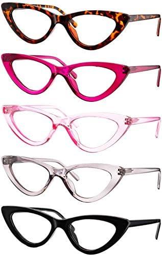 Yogo Vision Reading Glasses Readers for Women Cateye Eyeglasses and Light Spring Hinge Frame, Set of 5
