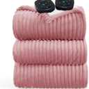 Bedsure GentleSoft Electric Blanket King Size - Soft Ribbed Flannel Heated Blanket with Dual Control, Heating with 10 Heat Settings, 10 Time Settings, 8 hrs Timer Auto Shut Off (90"x100", Pink)