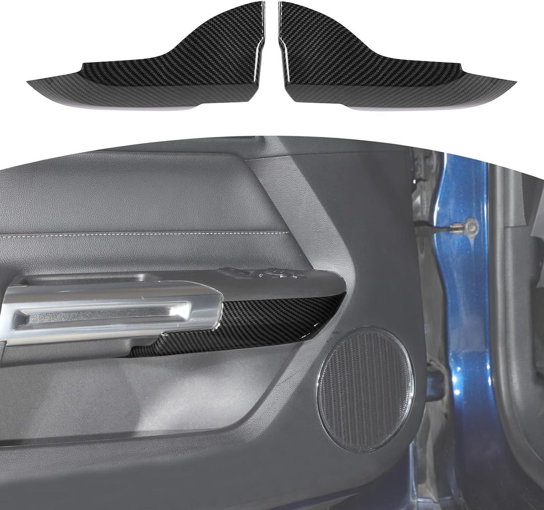 for Mustang Door Armrest Panel Trim Cover Fit for Ford Mustang 2015 up Black Carbon Fiber Interior Accessories 2pcs