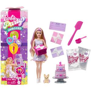 Barbie Party Unboxed Doll & Accessories, Pet Birthday Series Birthday Bows Set with 10 Surprises Including Color Change & Cake-Decorating Activity (Purple)