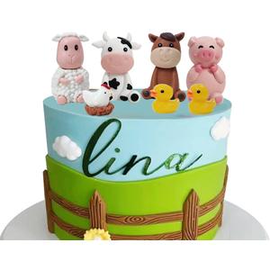 Farm Animal Cake Topper with Cow Horse Sheep Pig Duck Hen for Farm Animal Theme Birthday Baby Shower Party