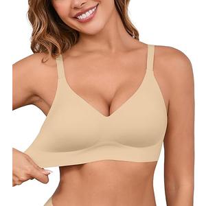 Bras for Women Womens Wireless Full Coverage Comfortable Sleep Everyday Bra with Extender, Beige M