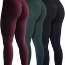 AUROLA Workout Leggings for Women Seamless Scrunch Tights Tummy Control Gym Fitness Girl Sport Active Yoga Pants (X-Large, Black+ponderosa Green+black Cherry)