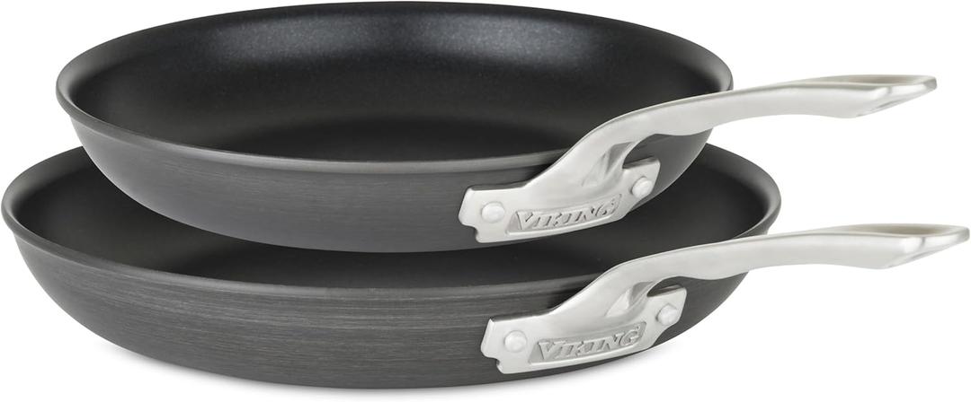 Viking Non Stick Frying Pans, 2 Piece Hard Anodized Kitchen Cookware, 10 and 12 Inch, Gray