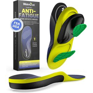 Work Orthotic Insoles for Plantar Fasciitis - Welnove Superior Comfort Work Boot Insoles for Standing All Day - Anti Fatigue Medium Arch Support Shoe Inserts for Men Women Flat Feet Pain (Size L) (L: Men 9.5-10.5 / Women 10.5-11.5)