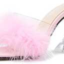 Enelauge Women's Square Toe Sandal Fluffy Feather Clear High Heels Sandals Mules Backless Slip On Slipper Dress Shoes, Size 9