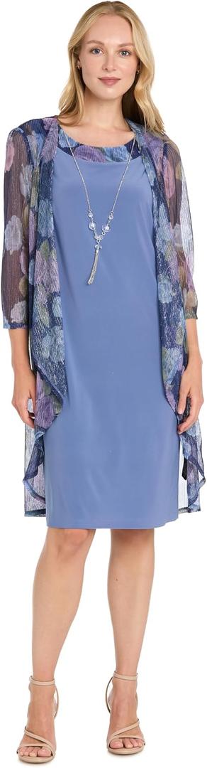 R&M Richards Women's Metallic Floral Print Mesh Jacket & ITY Tank Dress