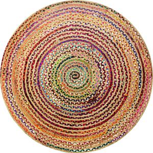 Cotton Craft Jute & Cotton Multi Chindi Braid Rug, Hand Woven Reversible, 4-Feet,Handwoven Reversible Jute & Natural Recycled Cotton Boho Farmhouse Rustic Area Accent Throw Rug - Living Room Home Décor