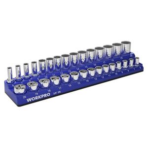 WORKPRO Magnetic Socket Organizer, 3/8-Inch Metric Socket Holder, Socket Trays Holds 30 Pieces Standard Size and Deep Size Sockets(Sockets not Included)