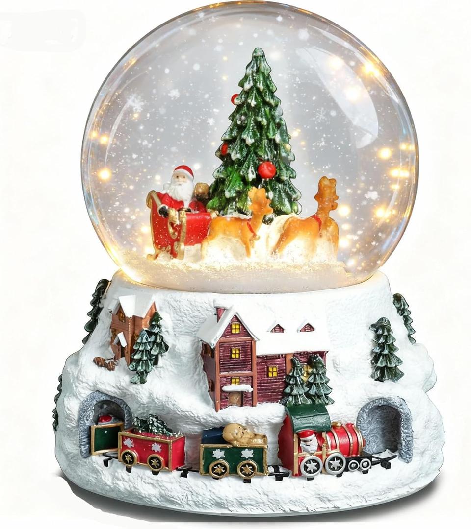 Christmas Snow Globe with LED Light Musical Snowflakes Holiday Decoration Gift, 5.9 Inch Santa Claus and Christmas Tree Water Globe.