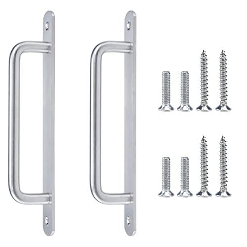 Chinflly 2 PCS Pull Push Door Handle,Metal Commercial Door Handle Door Pulls,Stainless Steel Heavy Duty Barn Door Pulls with Mounting Screws (Silver,192x19mm/7.5x0.75 Inch)