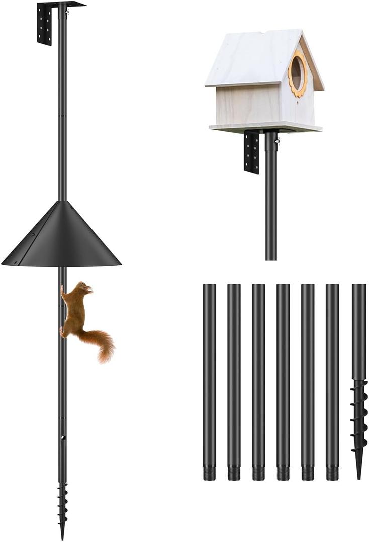 Flanagan 92 Inch Bird House Pole Mount Kit, Adjustable Heavy Duty Feeder Pole for Outdoors, Feeding Station With Squirrel Proof Baffle for Watching (House Not Included)