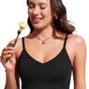 CRZ YOGA V Shaped Longline Bikini Tops for Women - Padded Cropped Adjustable Spaghetti Straps Swimsuit Athletic Bathing Suit (Black, M)