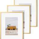 Fun Memories 8x10 Inch Metal Picture Frame - Aluminum Photo Frames - 5x7 Mat - Ideal for Wall or Tabletop Display - Wall Hook Hanging Hardware Included - Set of 3 - Glod