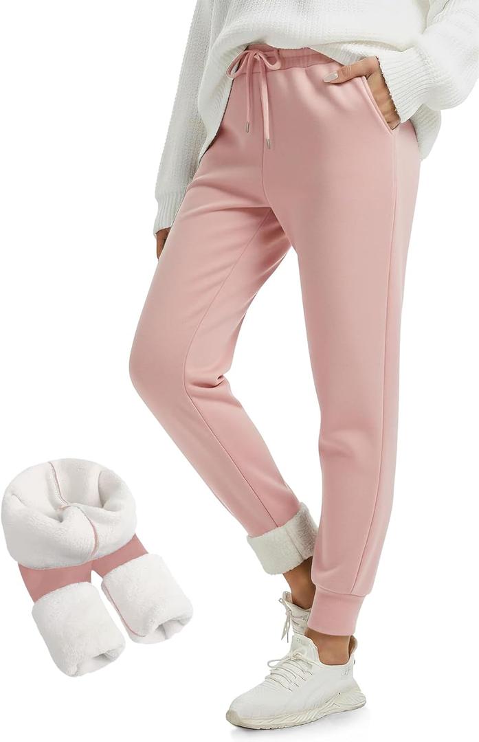 FULLSOFT Thick Fleece Lined Sweatpants for Women-Thermal Warm Athletic Joggers with Pockets Lounge Pants for Running Winter (Medium, Pink)