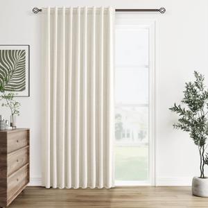 Guken Cream Linen Blackout Curtains 60 Inch Wide by 84 Inch for Living Room Bedroom Back Tab Thermal Insulated 100% Black Out Linen 1 Drapes Room Darkening Window Curtains Ivory Natural,1 Panel
