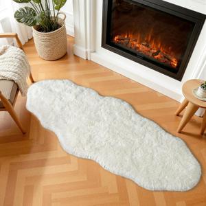 Runner Rug for Bedroom Hallways, 2x5 Fluffy Shag Throw Rug for Bedside, Soft Non-Slip Long Furry Shaggy Carpet for Living Room Home Decor, Cream White
