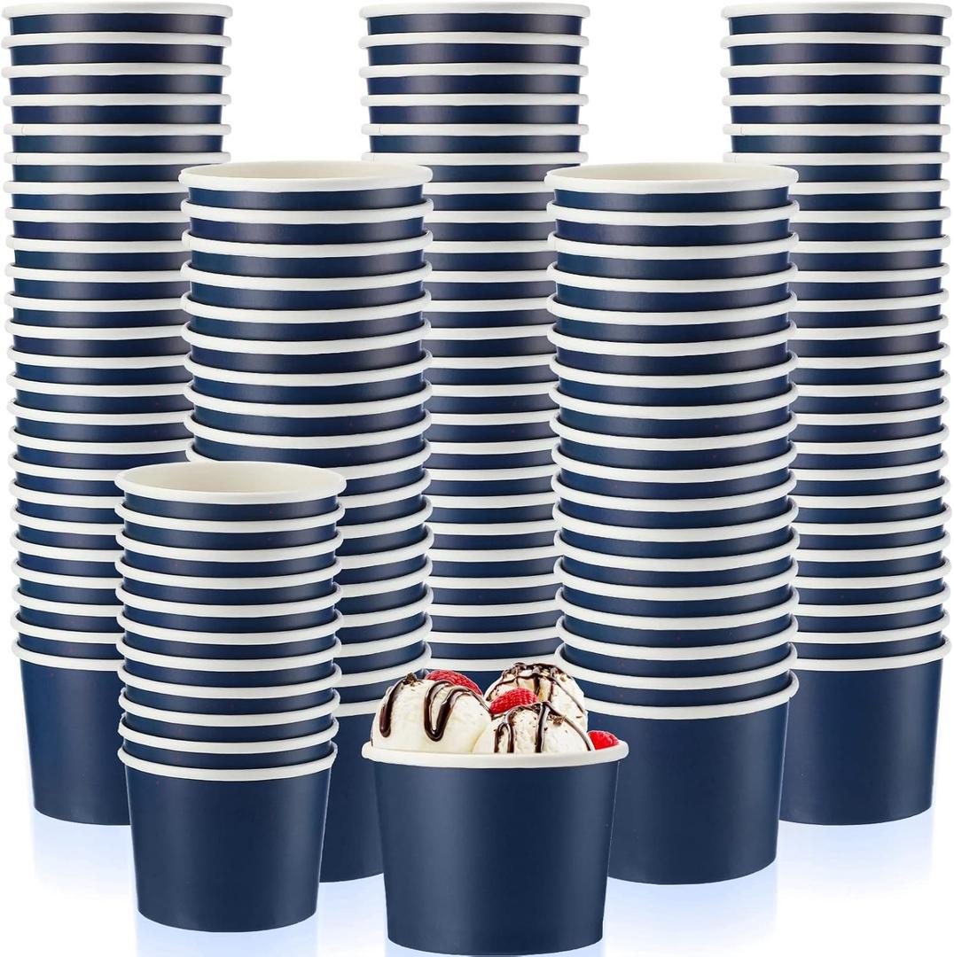 Didaey 100 Pcs Paper Ice Cream Bowls Disposable Dessert Cups Yogurt Sundae Containers Disposable Yogurt Dessert Bowls for Food, Party Supply, Soup, Ice Cream, Blue(8 oz)
