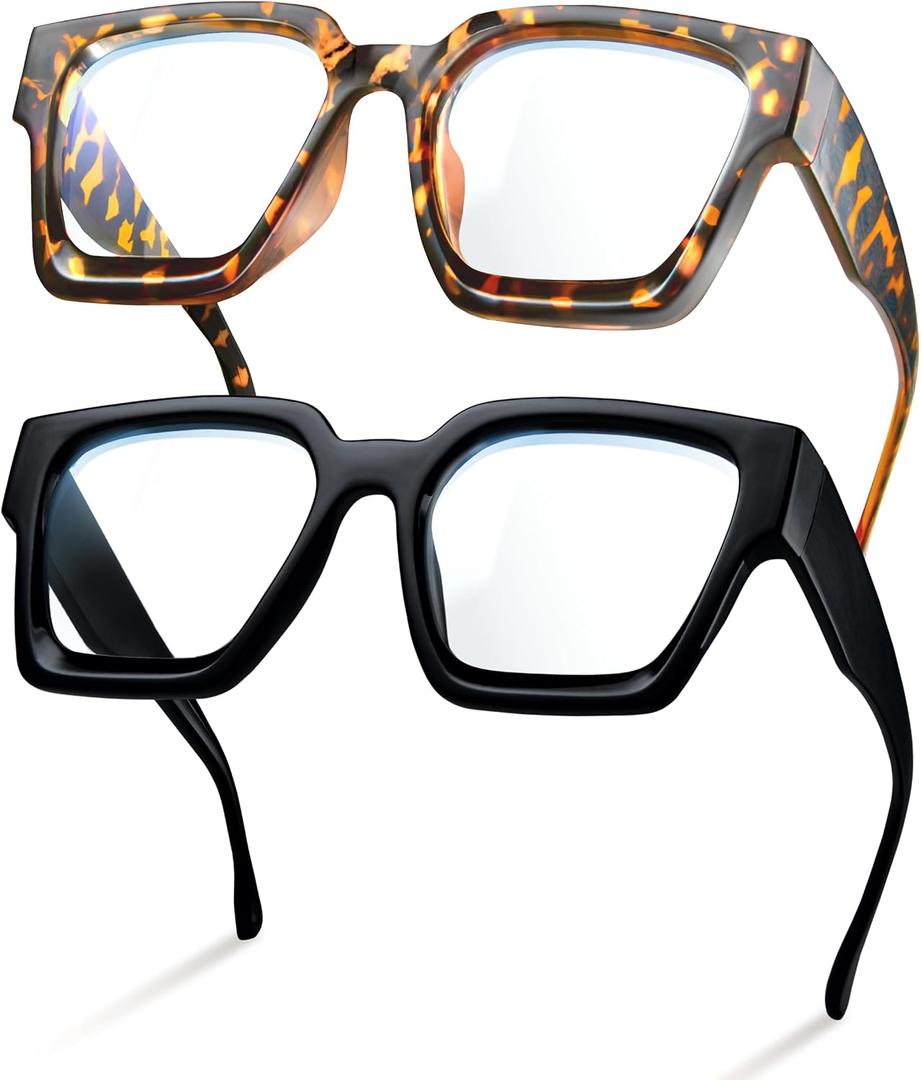 livho Oversized Eyewear Frame for Woman and Men - Rectangle Fashion Glasses for Computer, Chic Preppy Frame