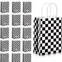 Epakh 16 Pcs Checkered Racing Treat Bags Race Car Party Favors with Handles Black and White Checkered Flag Candy Goodie Gift Bags for Themed Birthday Party Supplies